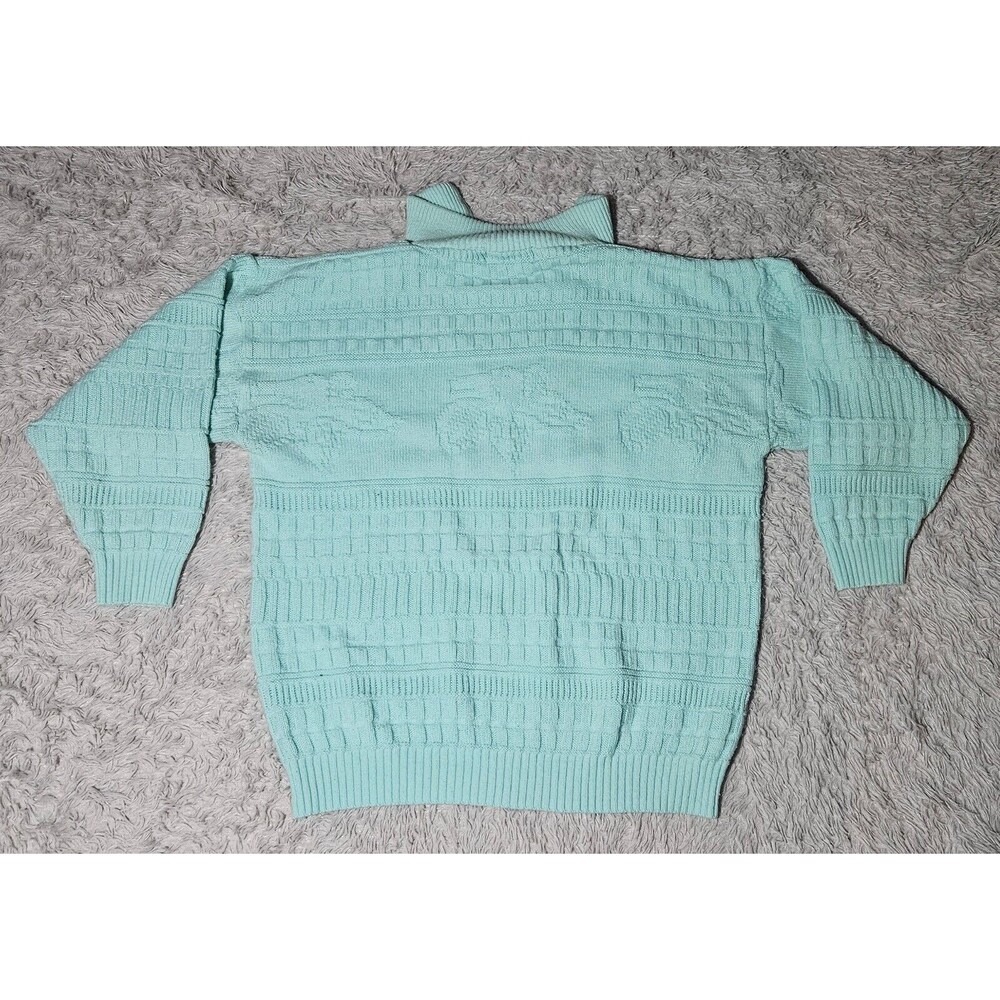 VTG Womens Medium Teal Aqua Cable Knit Sweater 1/4 Zip Cottage Grandmacore - Picture 6 of 6